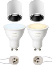 Pragmi Cliron Pro - Opbouw Rond - Mat Wit/Zwart - Verdiept - Ø90mm - Philips Hue - Opbouwspot Set GU10 - White Ambiance - Bluetooth - BES LED