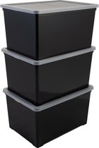 IRIS New Cristal Rollerbox - Opbergbox - 50L - Kunststof - Zwart/Transparant - Wieltjes - Set van 3