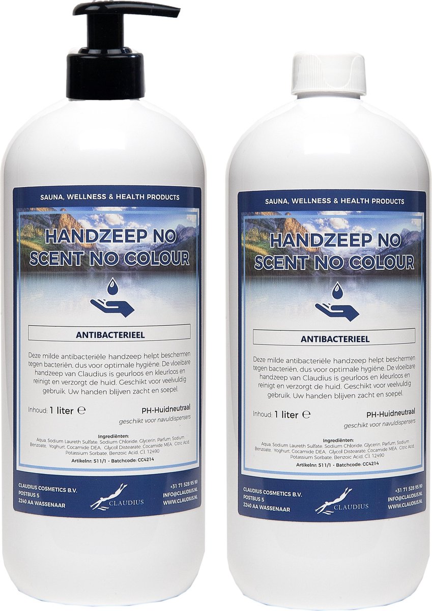 Goedkoopste Handzeep No Scent, No Colour 1 liter - met gratis pomp - set van 2 stuks