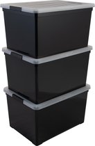 IRIS New Carry Stocker Rollerbox NCS-320 - Opbergbox - 50L - Kunststof - Zwart/Transparant - Wieltjes - Set van 3