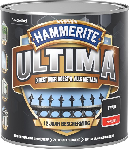 Hammerite Ultima Metaallak - Hoogglans - Zwart  - 250 ml