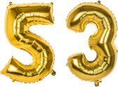 53 Jaar Folie Ballonnen Goud - Happy Birthday - Foil Balloon - Versiering - Verjaardag - Man / Vrouw - Feest - Inclusief Opblaas Stokje & Clip - XXL - 115 cm