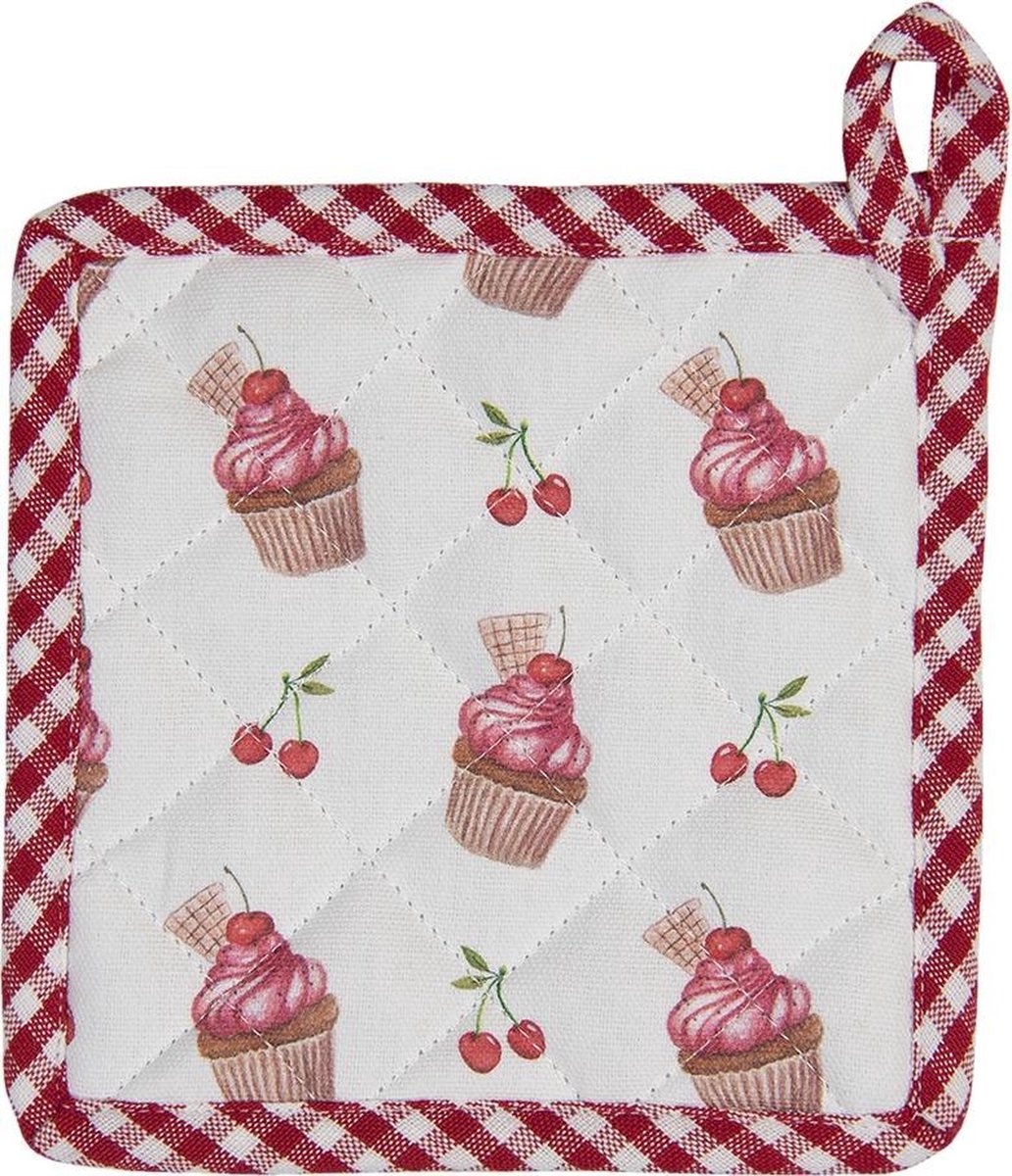 Clayre & Eef Kind Pannenlap 16x16 cm Rood Roze Katoen Cupcakes Moeder dochter