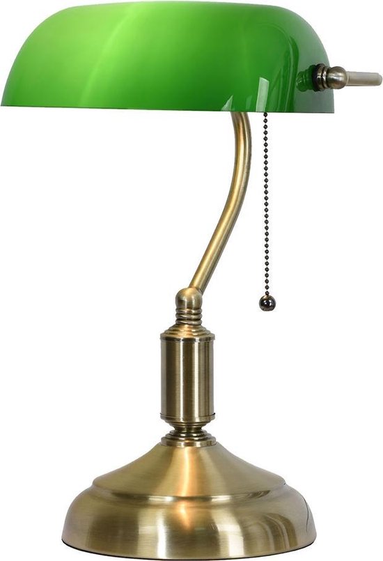 LumiLamp Lampe de bureau Lampe de banquier 27x17x41 cm Vert Couleur or Métal Verre Lampe de table