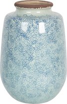 Clayre & Eef Vase Ø 17x26 cm Bleu Céramique Rond Pot de fleurs d'intérieur