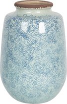 Clayre & Eef Vaas Ø 17*26 cm Blauw Keramiek Rond Bloempot Binnen Pot