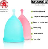 Herbruikbare menstruatie cup set Maat S en L - groen en roze - Duurzaam en 100% veilig - medisch gecertificeerde siliconen - tot 12 uur lekvrij - menstruatiecup - gezonder en goedk