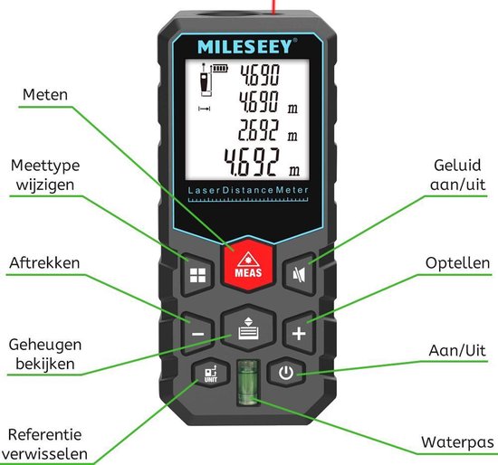 Vonroc Laser afstandsmeter - 60 meter bereik - Aanpa