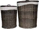 Wasmand met uitneembare zakken - Wasbox - Linnenmand - Zwart rond - 2 stuks