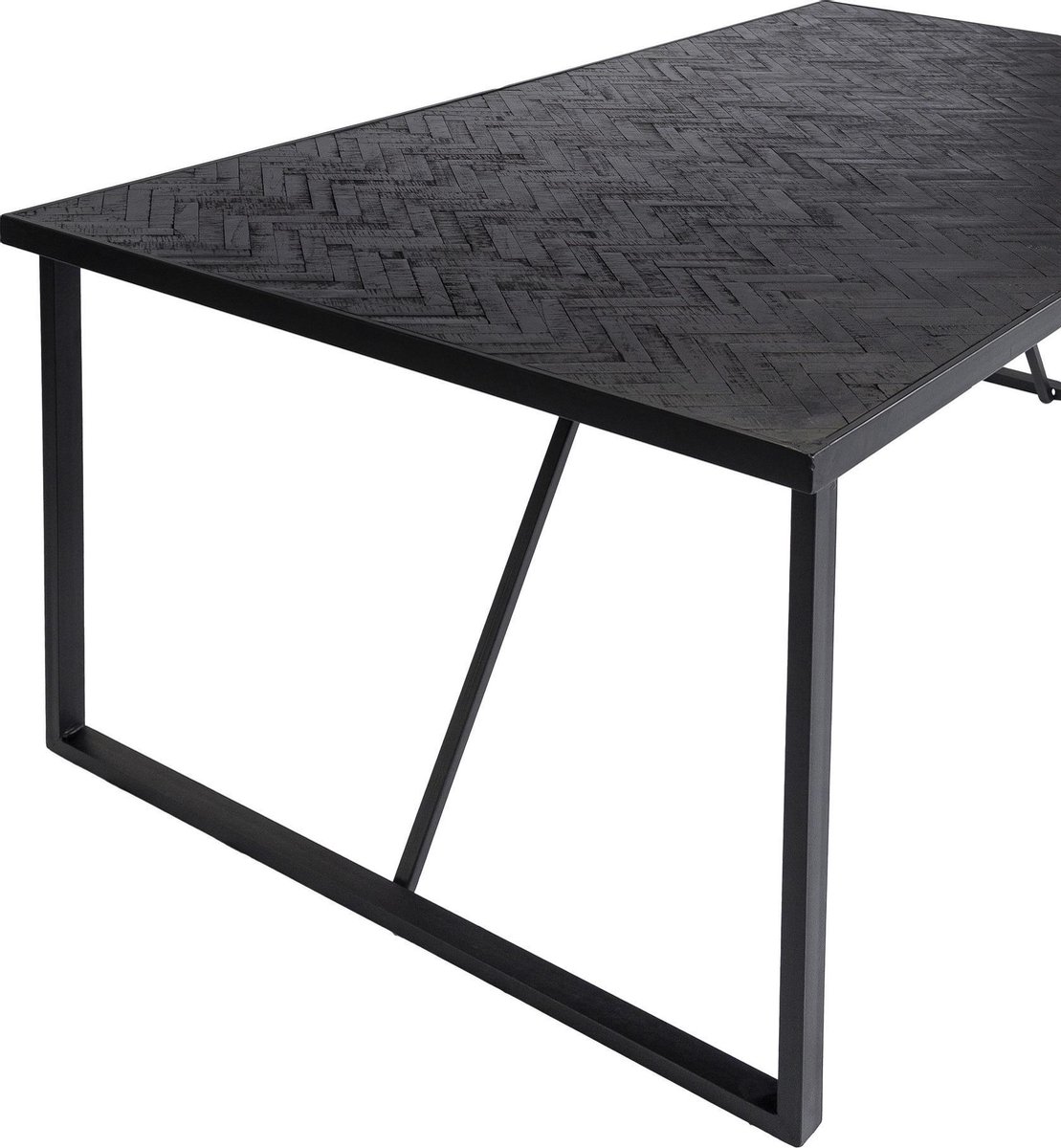 Herringbone - Eettafel - zwart - visgraat parket - metalen frame -  rechthoek - 200x100 | bol.com
