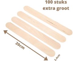 100 stuks EXTRA grote WAX spatels, 200 x 24 x 1,6 voor hars, wax en suikerpasta, houten tongspatel, houten ijsspatel, Knutsel Bamboe Hout Stokje.