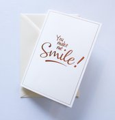 Luxe wenskaarten met rosé goudfolie – “You make me smile” – set 3 dubbele kaarten – incl enveloppen