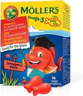 Möller's Omega 3 Capsules voor Kinderen | Natuurlijke Omega 3 Visolie met Aardbeiensmaak | Met DHA en EPA | Makkelijk Te Kauwen | Zonder Gluten, Lactose en Suiker | 36 Capsules