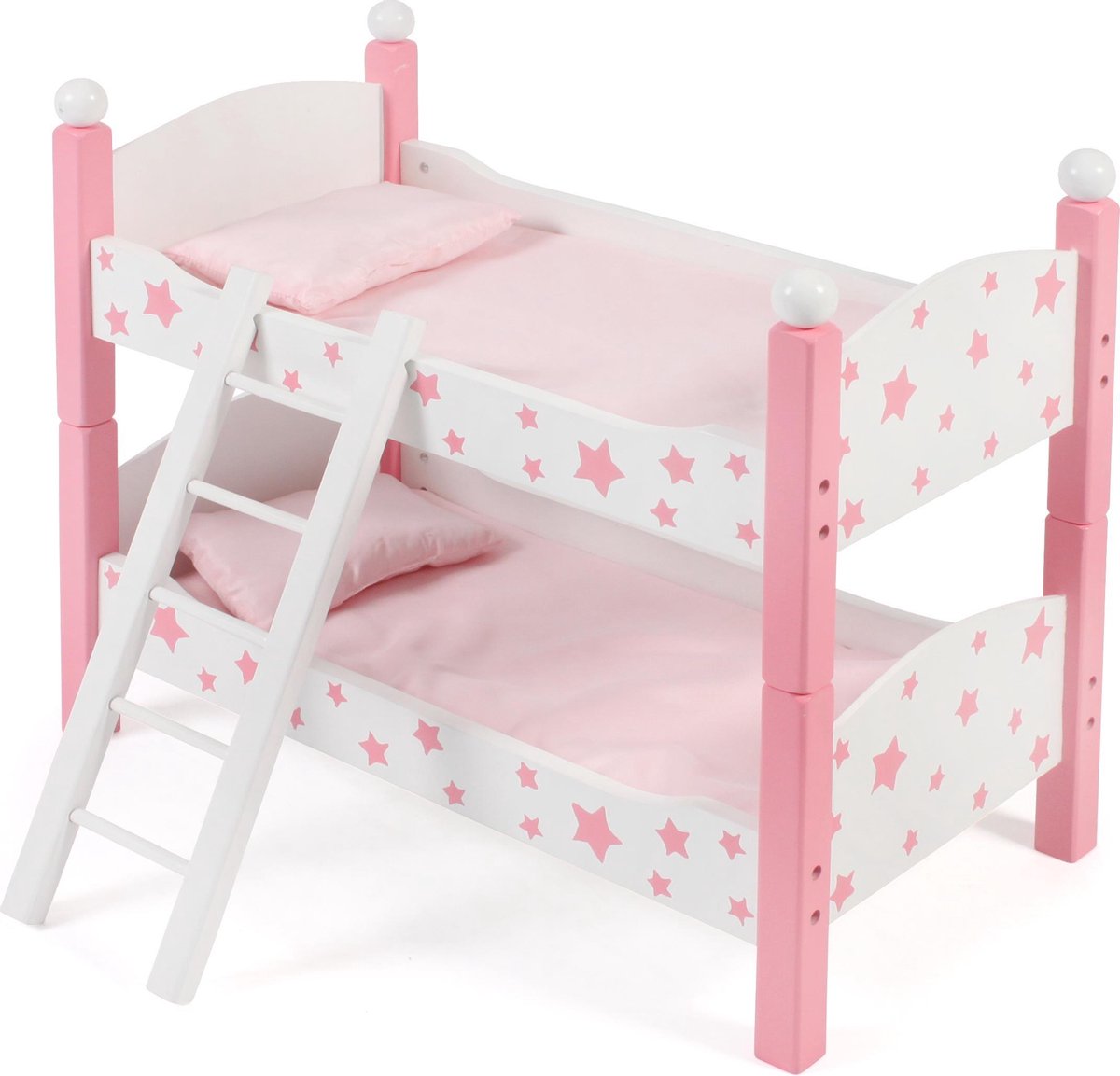 howa lit de poupée lit superposé en bois Stars étoiles avec literie blanc  rose 2440