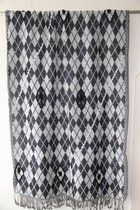 1001musthaves.com Zwart crème witte wollen winter dames sjaal met ruitjes 70 x 180 cm