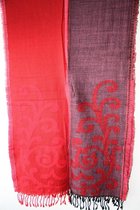 1001musthaves.com Wollen sjaal met ingeweven patroon in rood zwart roze gemêleerd 50 x 180 cm