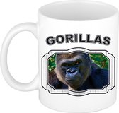 Dieren stoere gorilla beker - gorillas/ gorilla apen mok wit 300 ml