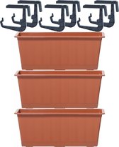 4x Kunststof Agro plantenbakken/bloembakken terracotta 6,5 liter met ophangbeugels - Balkonbakken