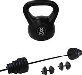 Tunturi - Fitness Set - Vinyl Barbell/Dumbbell Set 50Kg  - Kettlebell 8 kg