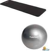 Tunturi - Fitness Set - Fitnessmat 180 x 60 x 1,5 cm - Gymball Zilver 55 cm
