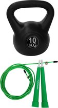 Tunturi - Fitness Set - Springtouw Groen - Kettlebell 10 kg