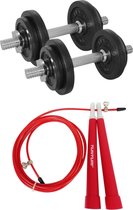 Tunturi - Fitness Set - Halterset 20 kg incl 2 Dumbbellstangen  - Springtouw Rood