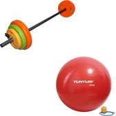 Tunturi - Fitness Set - Halterset 20 kg incl stang - Gymball Rood 75 cm