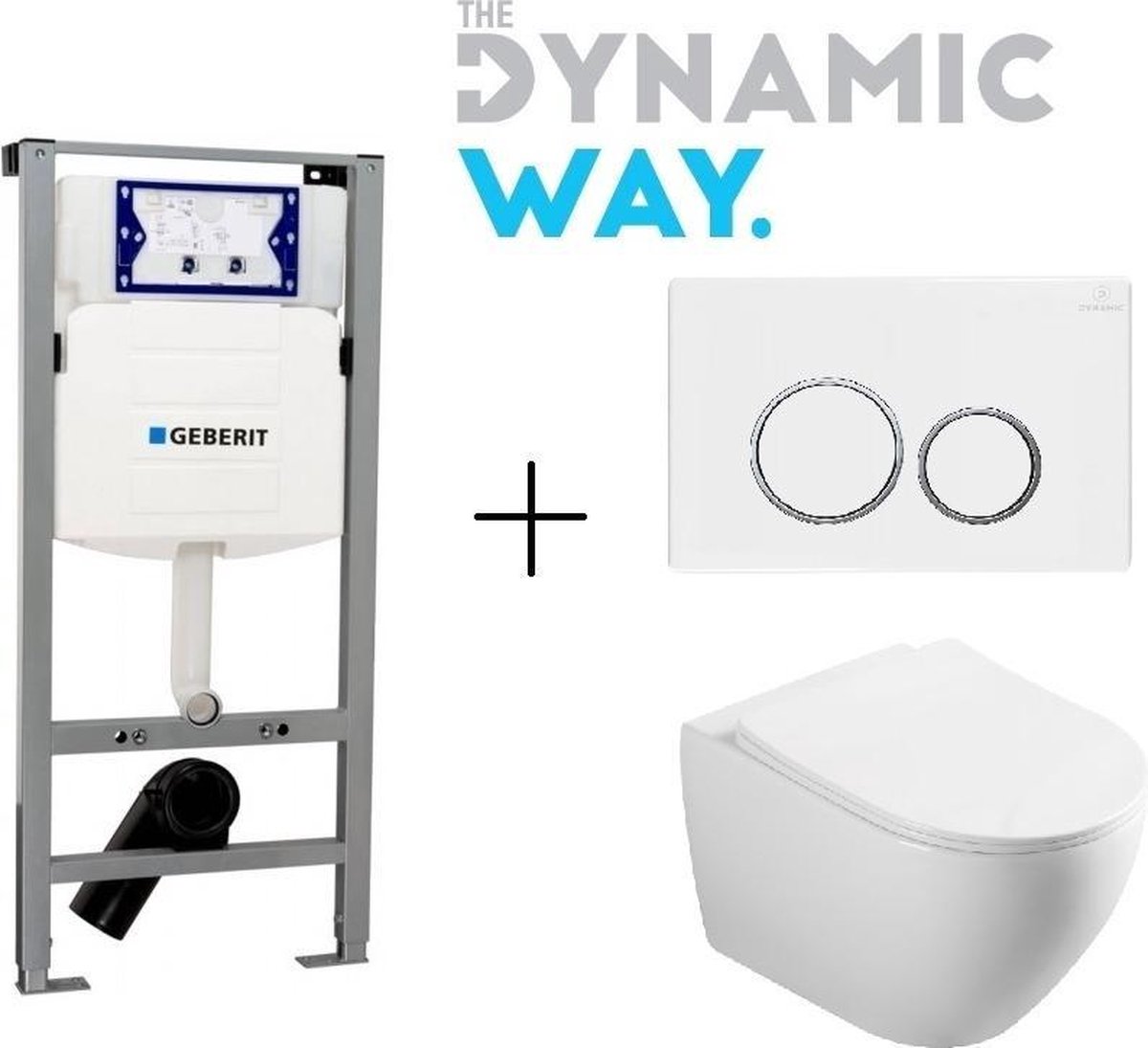 Dynamic Way UP320 Toiletset - Wandcloset hangend - Inbouwreservoir - Bedieningsplaat rond wit