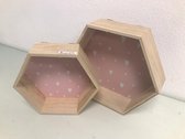 Houten decoratie voor aan de muur in het roze - 2 stuks