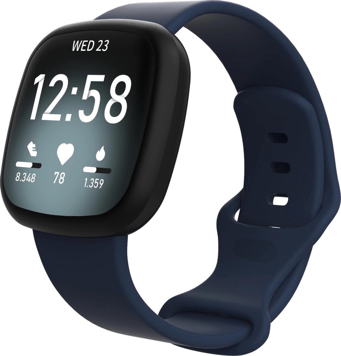 KELERINO. Siliconen bandje geschikt voor Fitbit Versa 3 / Sense - Blauw - Large