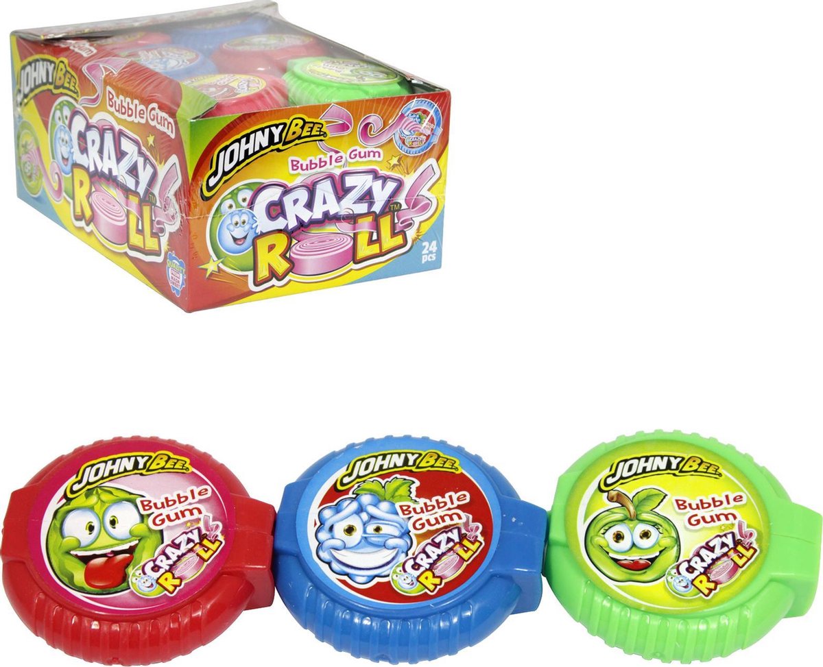 kosten Oppositie Blijven Johny bee crazy roll bubble gum- kauwgom rol 24 stuks | bol.com