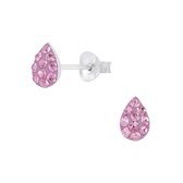 Joy|S - Zilveren druppel oorbellen 5 x 7 mm kristal roze