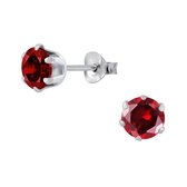 Joy|S - Zilveren 6 mm rond oorknoppen - zirkonia rood