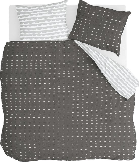 Walra Dekbedovertrek More Dashes - 200x220 - 100% Katoen - Off Black / Grijs van Walra — afbeelding 2