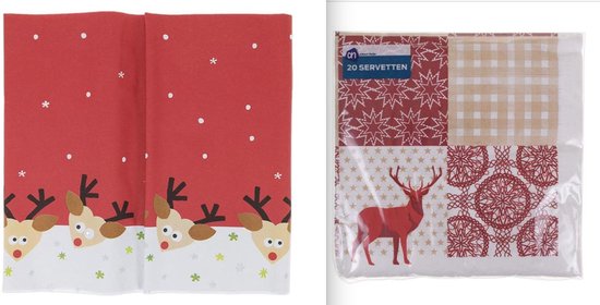 fusie kijk in Verstenen Tafelkleed + 20 servetten - kerst - 138 x 220cm - 33 x 33 cm - papier -  wegwerp - rood... | bol.com