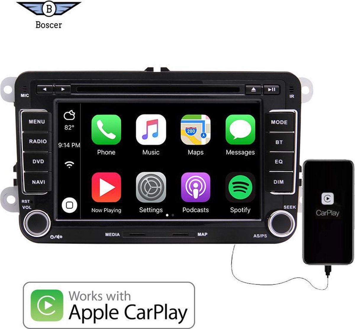 Boscer® Autoradio - Geschikt voor Volkswagen, Skoda & Seat - Android 10 - Apple Carplay & Android Auto - Navigatiesysteem - DVD/CD - 7 inch HD scherm - Achteruitrijcamera