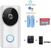 DrPhone LM3-C - WiFi Deurbel - Binnenbel + Batterijen +  Batterijlader + 64GB SD Kaart - Full HD 1080P Nachtzicht - Tuya/Smart Life - Google home assistant / nest / alexa - Binnenbel - Wit