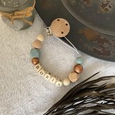 Speenkoord met naam ‘beige - hout - grijs blauw - brons’