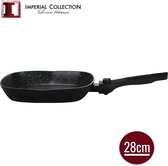 Imperial Collection: Marmer Gecoate Grillpan met Deksel - ⌀ 28cm  - Vast Handvat - Pan met Deksel - Inductie Grillpan - PFOA / LOOD-vrij