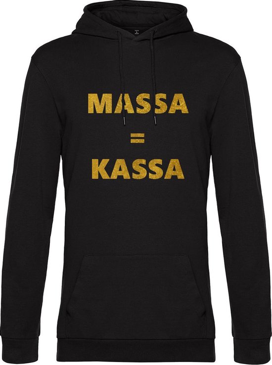 Hoodie met opdruk “Massa is kassa” Zwart hoodie met goudkleurige opdruk – Goede pasvorm, fijn draag comfort