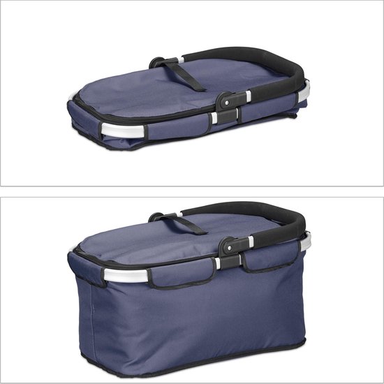 Panier à Provisions Pliable Relaxdays - Isotherme, 45x43x30.5 Cm, Gris Clair - Pour Shopping, Pique-nique Et Camping