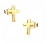 Aramat jewels ® - Oorstekers zweerknopjes kruisje chirurgisch staal goudkleurig 10x7mm