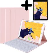 iPad 10.2 2020 Cover Clavier Bluetooth avec découpe Apple Pencil et protecteur d'écran - Rose clair