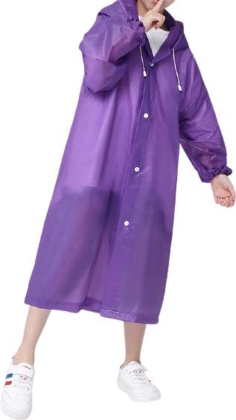 Kinder Regenjas met capuchon paars (7-10 jaar) - licht gewicht - opvouwbaar - pocket size - reizen - meisjes - jongens regenjas