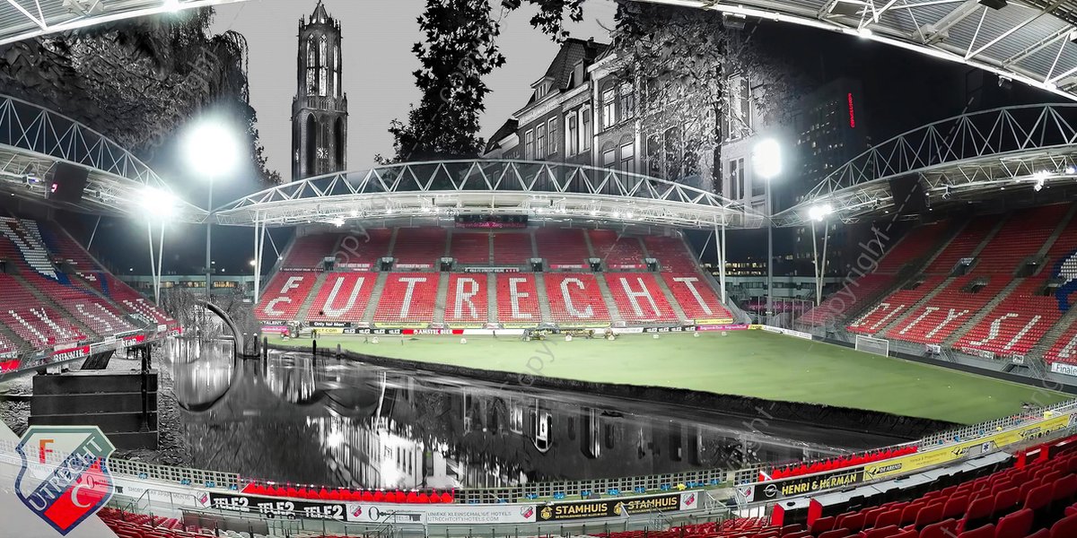 Bol Com Jj Art Canvas Fc Utrecht Voetbal Stadion Galgenwaard Met De Oudegracht En Dom