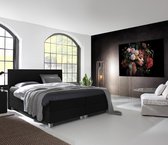 Boxspring Verona - Inclusief 9-zones pocketveringmatras en traagschuimtopper - Zwart - 160x200 cm