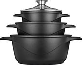 Smile - 8 Delige Pannenset - Antiaanbaklaag - Vaatwasser bestendig - Geschikt voor iedere Kookplaat - MGK-18 - Zwart