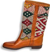 Bravas Boutique Kelim boots ELISA - Laarzen - 100% Echt Leder - Handgemaakt - Cognacbruin met rode kelim - EU 42
