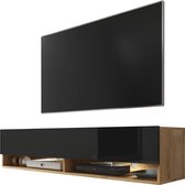 Maison’s Tv meubel – Tv Kast meubel – Tv meubel – Tv Meubels – Tv meubels Hout – Eiken hout  – Bruin – Zwart – LED Verlichting – Wander – 140x30x32,5