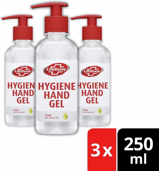 Lifebuoy Hygiene Handgel met pompje, bevat alcohol voor ultieme reiniging - 3 x 250 ML Voordeelverpakking